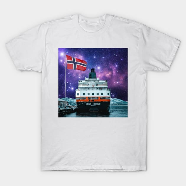 Norwegian Cruise Ship Hurtigruten  Under A Starry Sky And Milky Way T-Shirt by Courage Today Designs